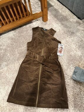 Rewash Brown Corduroy Zip-Front Midi Dress